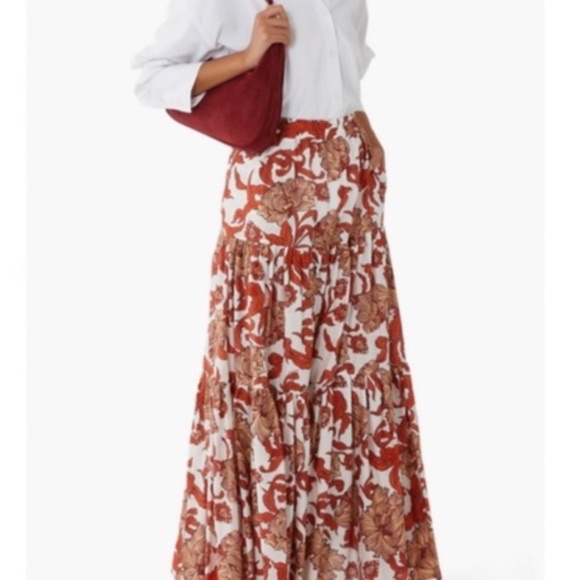 La DoubleJ Big Reef Tiered Floral Print Tiered Silk & Cotton Blend Skirt MNEW